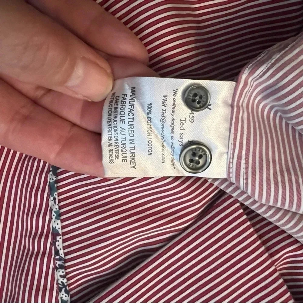 Ted Baker London Pinstripe Burgundy/White Button Down Shirt Men’s XXL - Picture 9 of 10